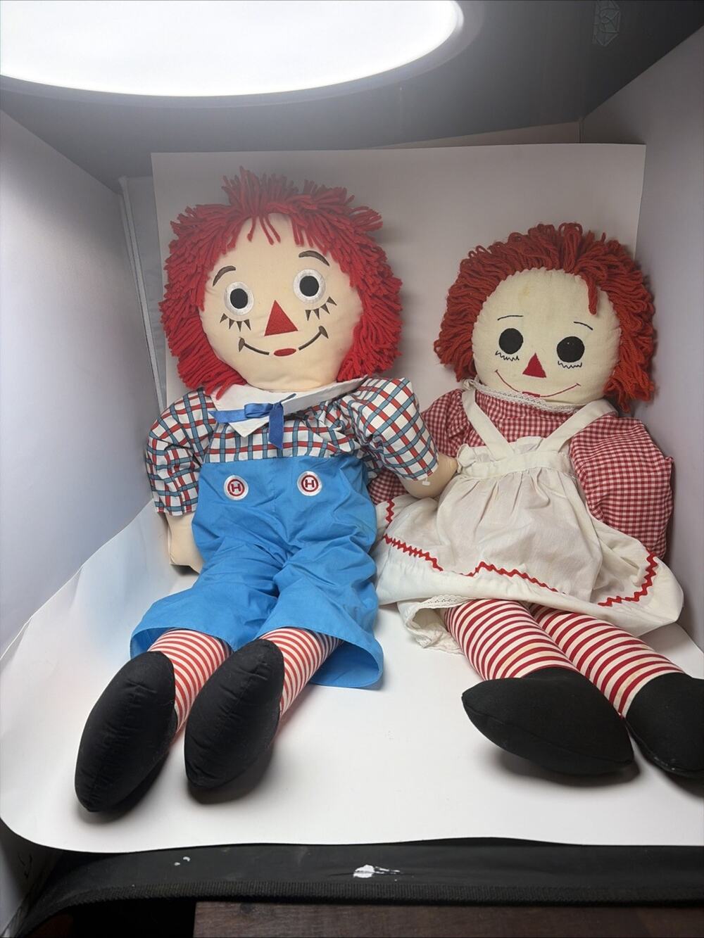 Pair of Homemade Raggedy Ann and Applause Andy Dolls 36 inches Tall Vintage Read